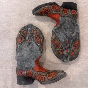 Corral Grey & Orange Snakeskin Leather Western Cowgirl Boots – Size 5 RARE Horse
